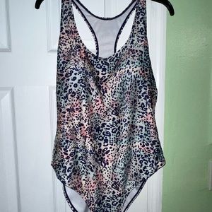 Nicole Miller Colorful Iris Cheetah Racerback One Piece Bathing Suit Women XL